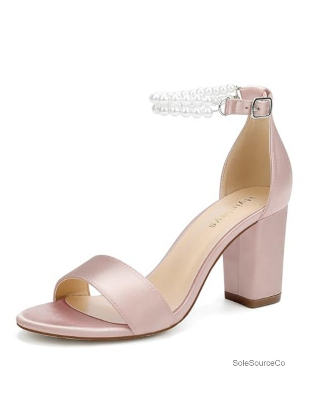 Pearl Bridal Sandals Satin Open Toe Block Heel